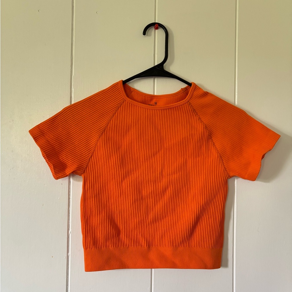 Vibrant Orange Ribbed Workout Set